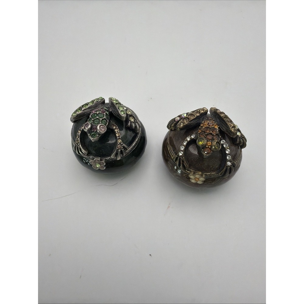 A Pair Of Jay Strongwater Frog Trinket Box Pill Box Swarovski Crystals